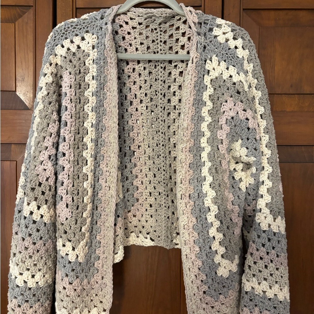 Cozy Gray and Cream Crochet Sweater